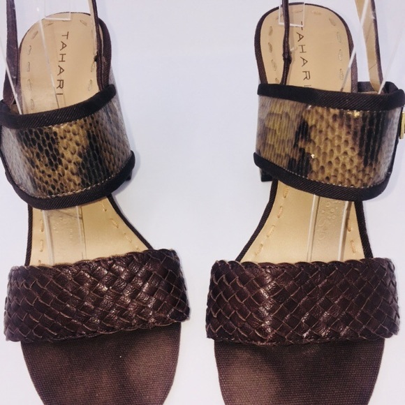 Tahari Jada Brown Leather Weave Faux Snake Print - Picture 2 of 7